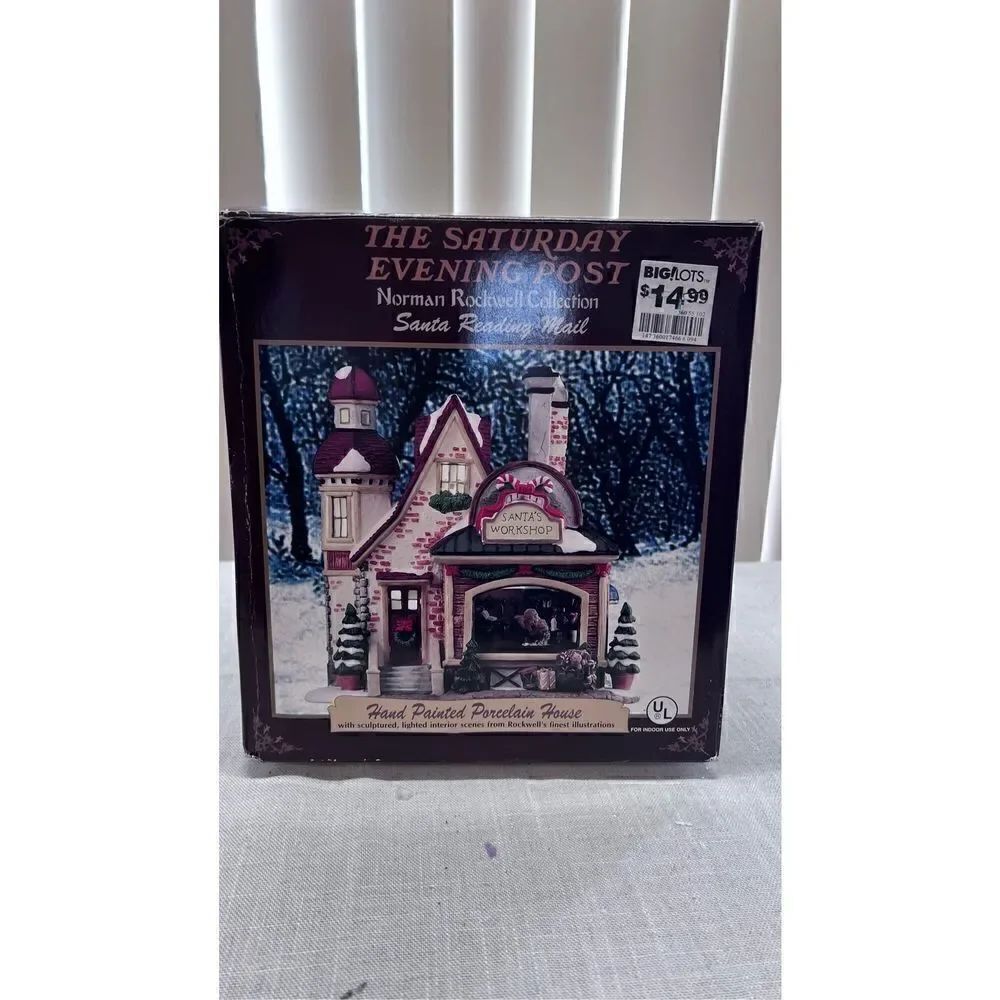 Normal Rockwell Saturday Evening Post Santas Workshop Lighted Christmas Village